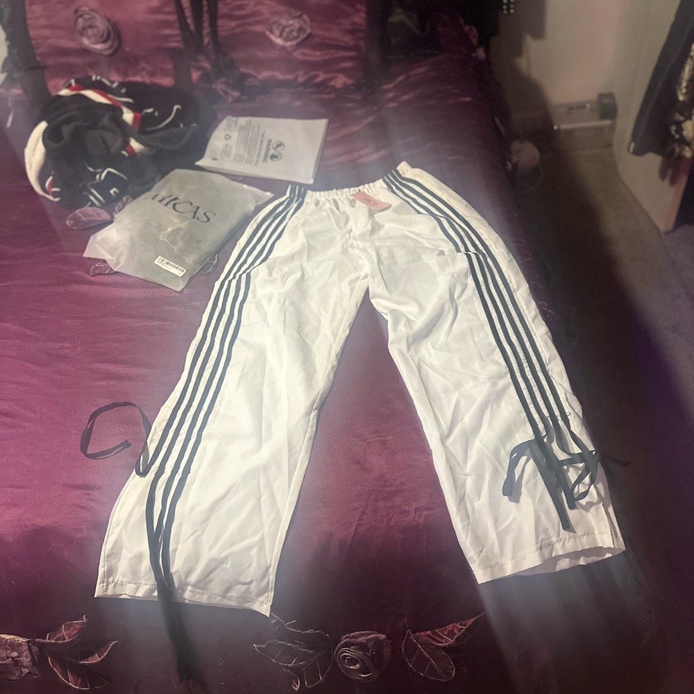 Adidas White Track Pants with Black Stripes